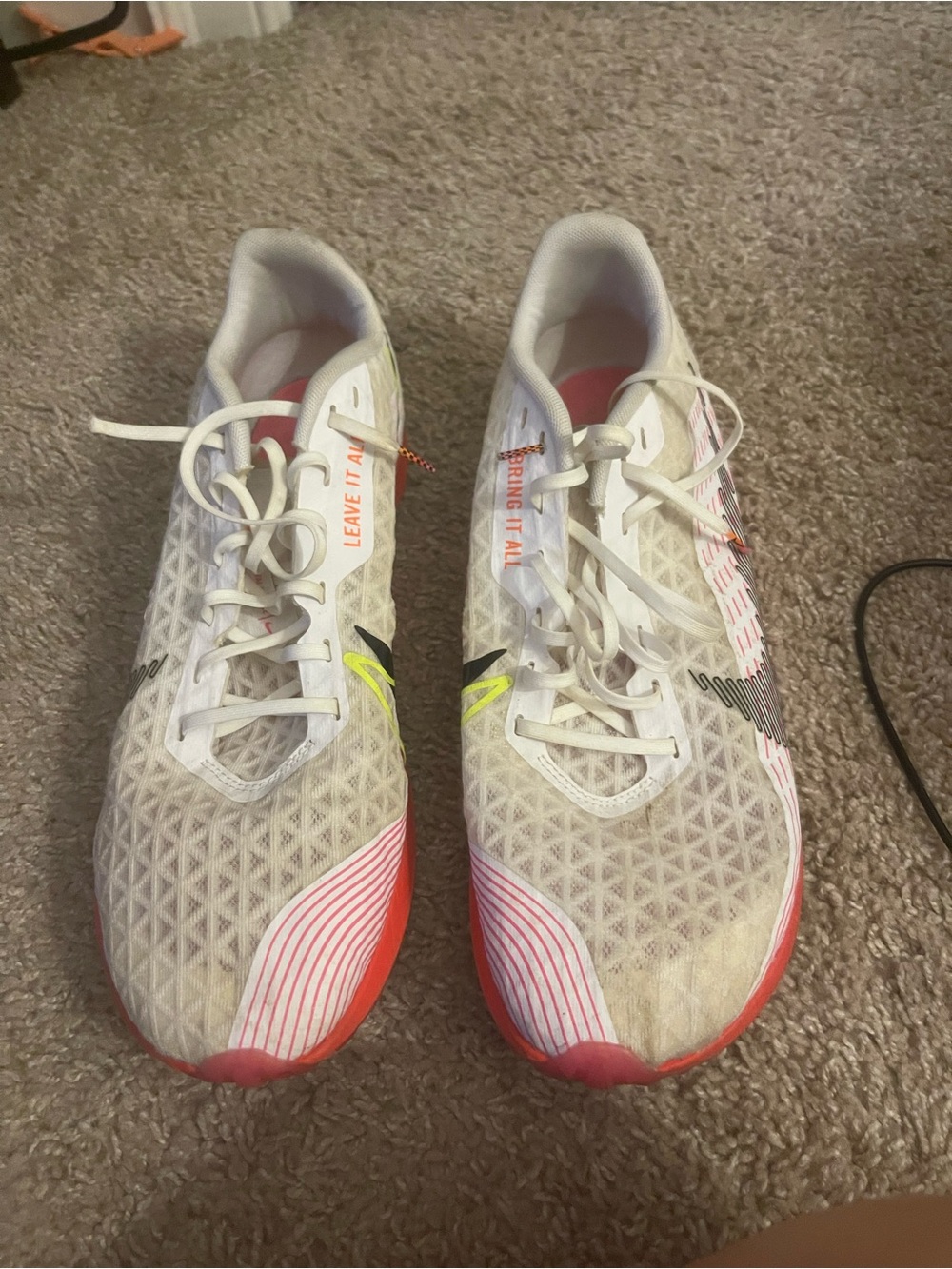 Nike Men's White Running Shoes with Coral & Neon Yellow Accents